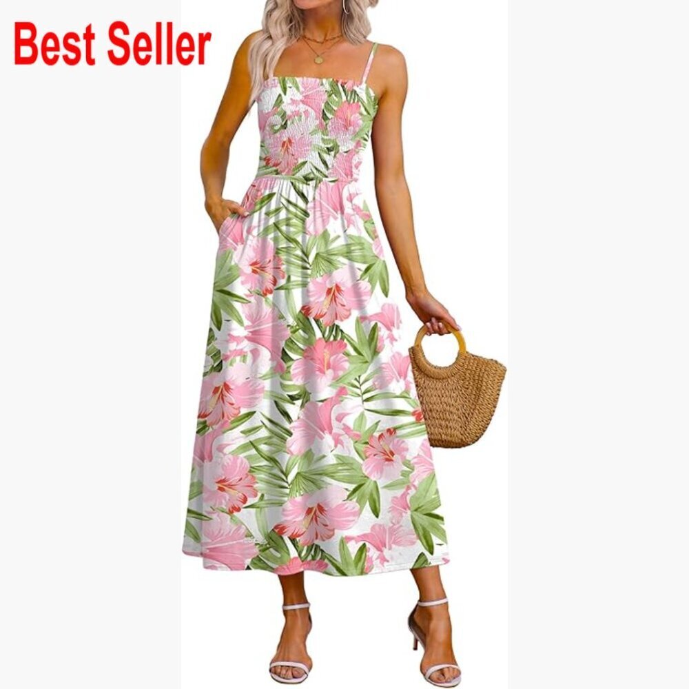 Polyester Spandex Spaghetti Strap Maxi Dress with Pockets